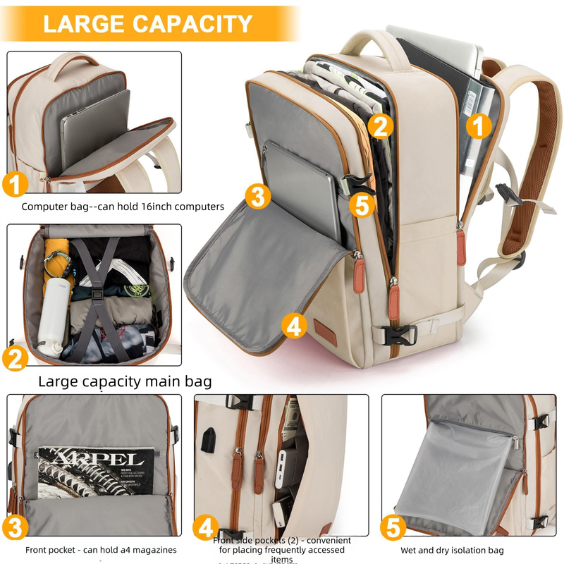 Blue Large Capacity Backpack with USB Charging Port and Waterproof Fabric for view 4