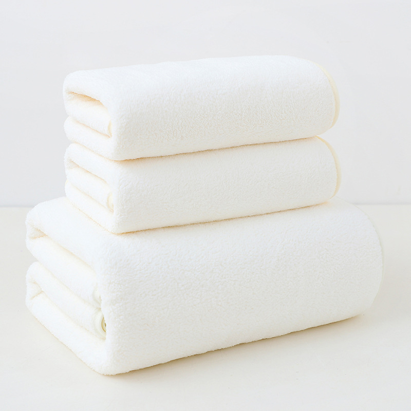 Beige Coral Fleece Thick Towel and Bath Towel Set – 4 Face Towels and 2 Bath — image 1