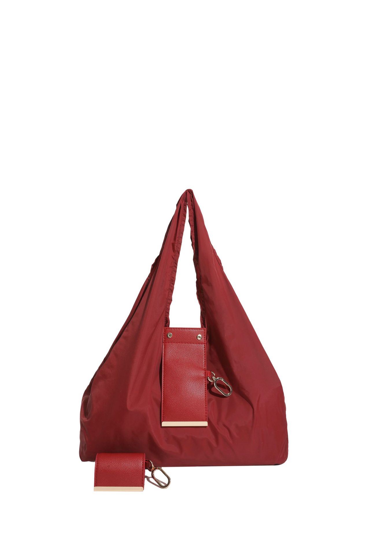 Wine red Foldable Tote Bag with Built-In Storage Pouch – Compact Reusable