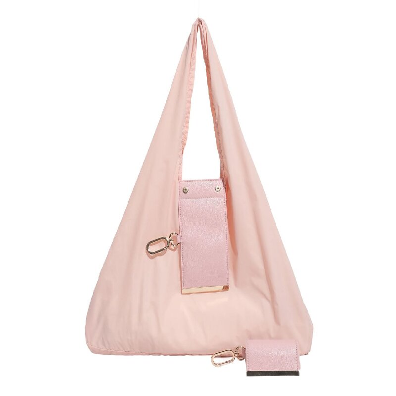 Pink Foldable Tote Bag with Built-In Storage Pouch – Compact Reusable Shopping