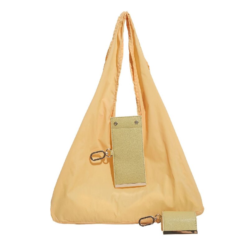 Yellow Foldable Tote Bag with Built-In Storage Pouch – Compact Reusable
