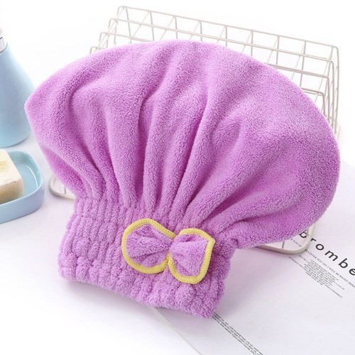 3-Pack Light purple Thickened Coral Fleece Hair Drying Towel Cap