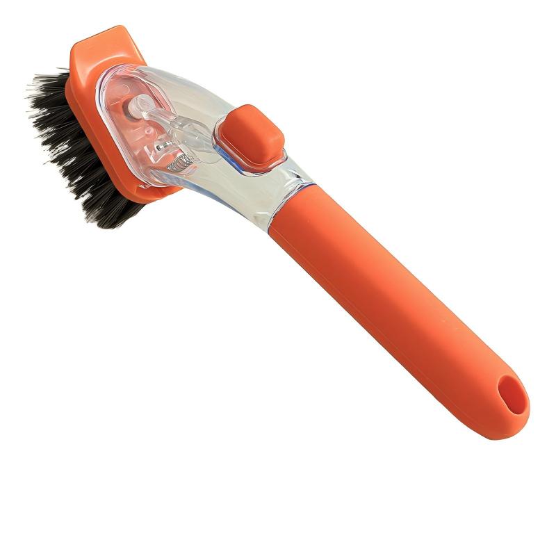 Orange Long-Handled Liquid Dispensing Pot Scrubber – Multi-Use Kitchen