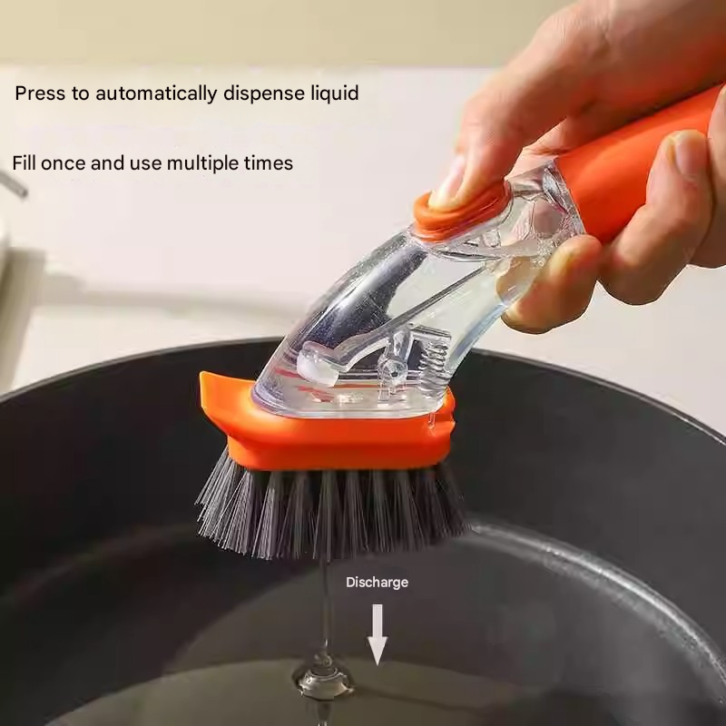 Orange Long-Handled Liquid Dispensing Pot Scrubber – Multi-Use Kitchen view 2