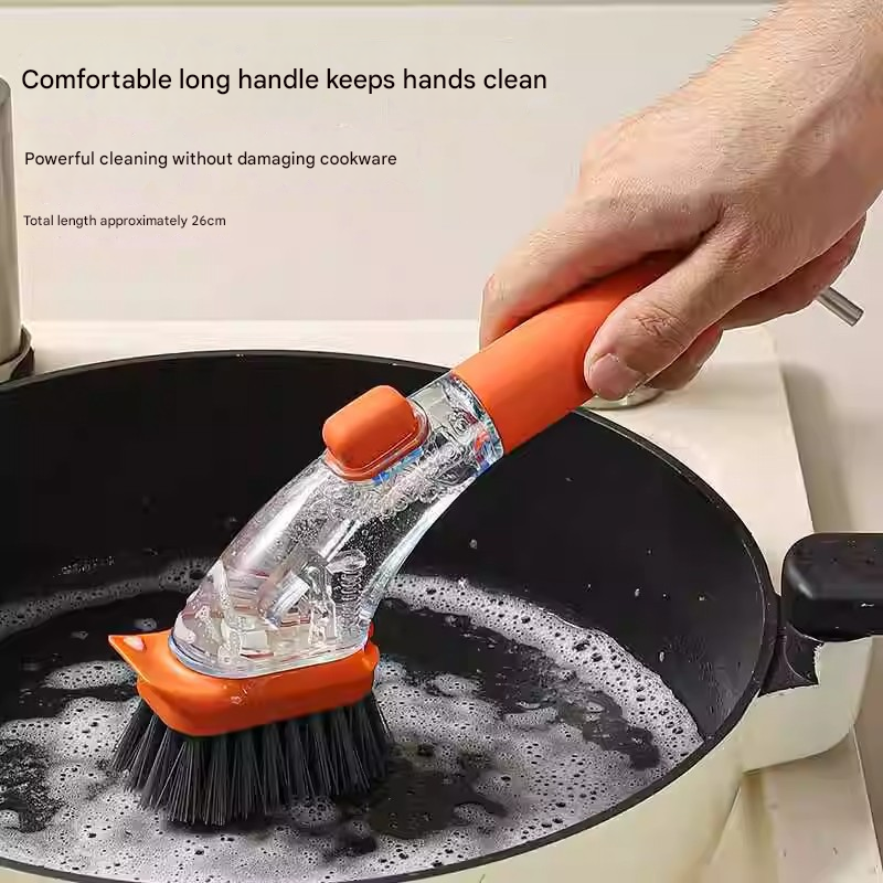 Orange Long-Handled Liquid Dispensing Pot Scrubber – Multi-Use Kitchen view 3