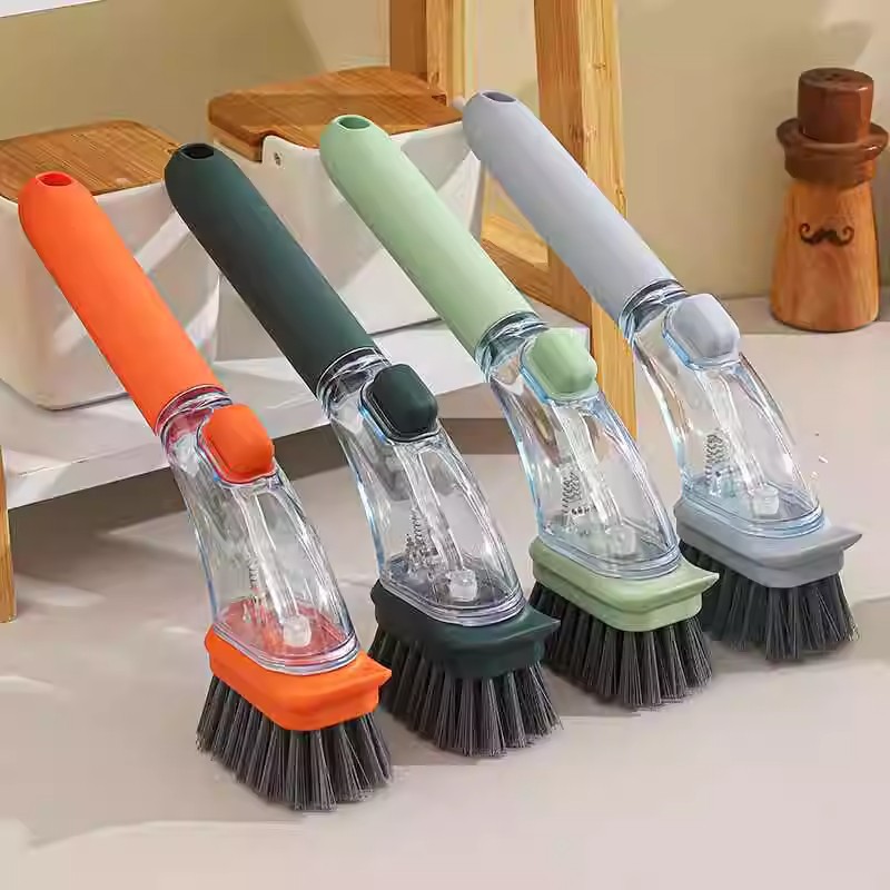 Orange Long-Handled Liquid Dispensing Pot Scrubber – Multi-Use Kitchen view 4