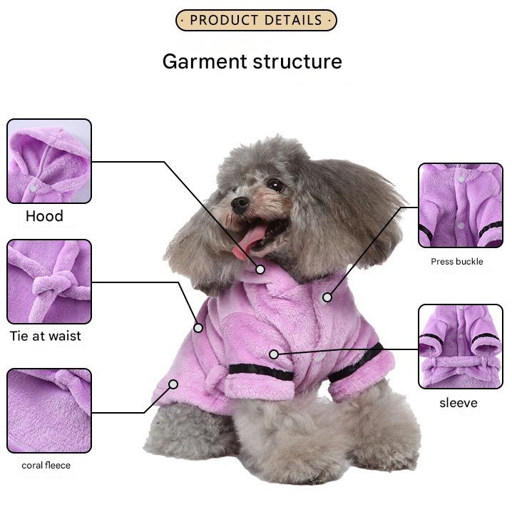 Pink Cozy Pet Bathrobe Sleepwear – Plush Fleece Dog Robe with Hood and view 3