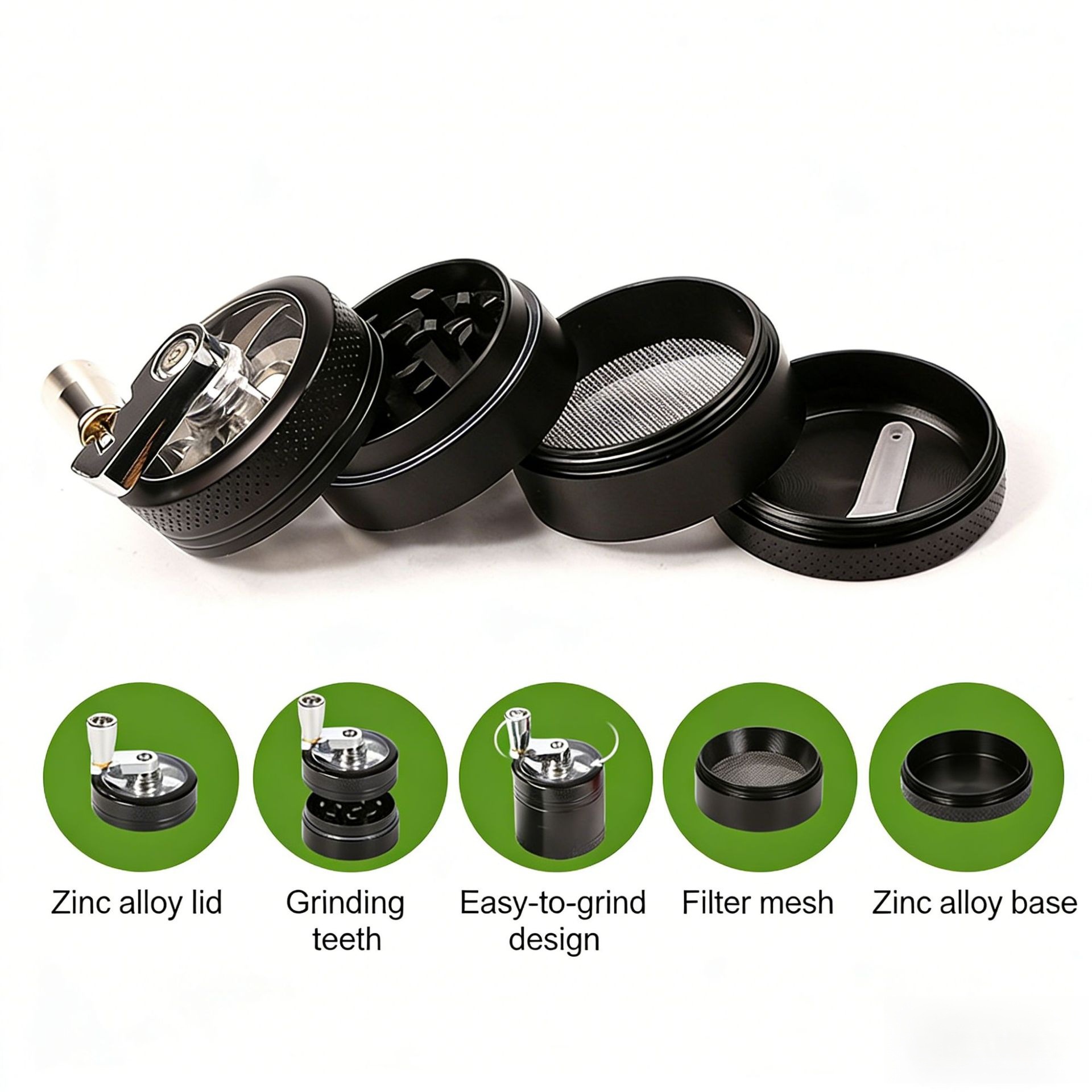 Blue 40mm Zinc Alloy 4-Layer Hand-Crank Grinder – Compact Metal Spice & Herb view 2