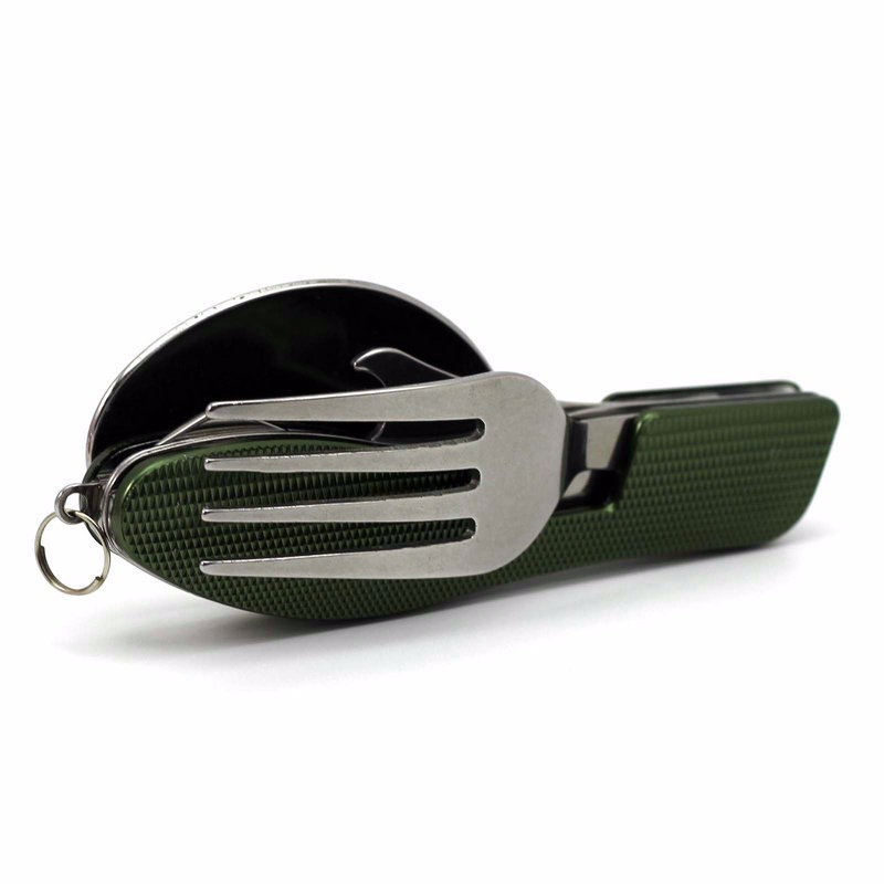 2-PCS Green Stainless Steel Folding Cutlery Set – Compact 3-in-1 Knife
