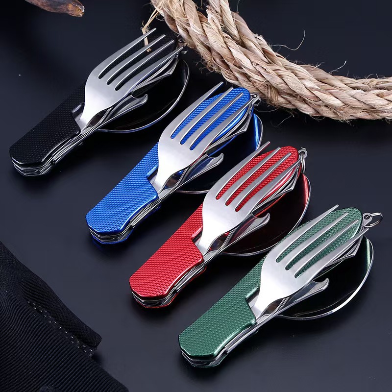 2-PCS Green Stainless Steel Folding Cutlery Set – Compact 3-in-1 Knife view 4