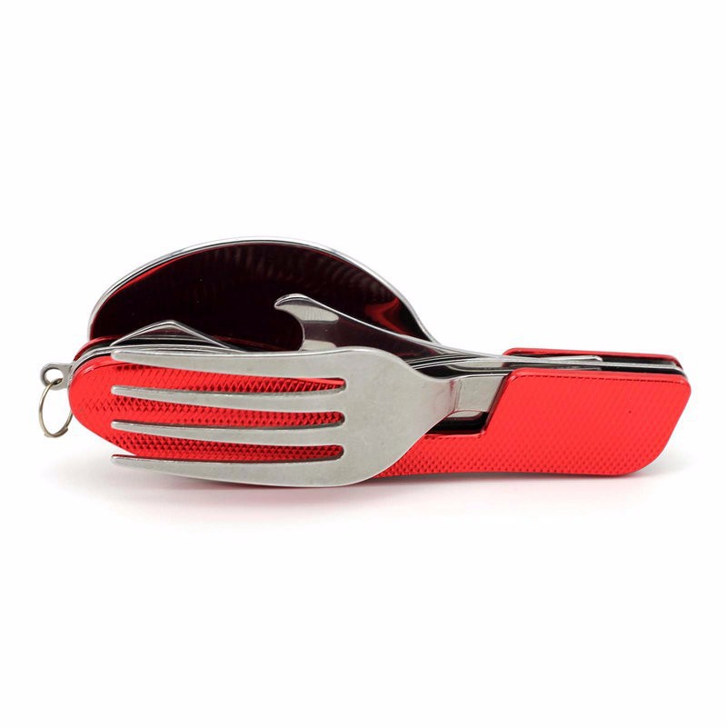 2-PCS Red Stainless Steel Folding Cutlery Set – Compact 3-in-1 Knife