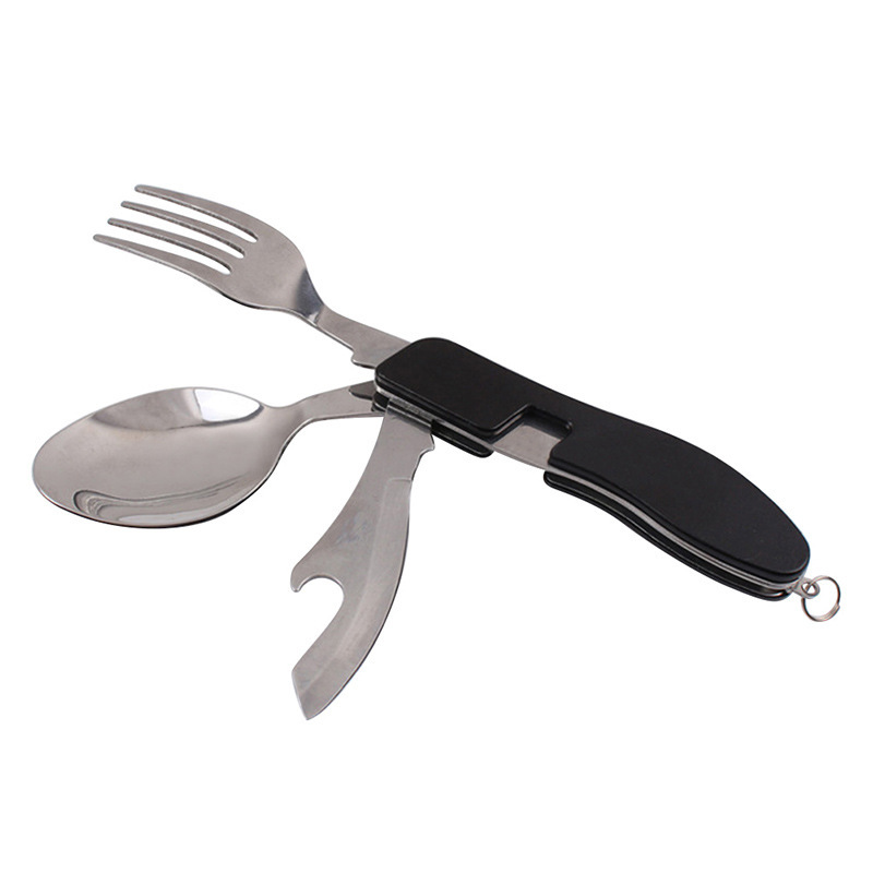 2-PCS Red Stainless Steel Folding Cutlery Set – Compact 3-in-1 Knife view 2