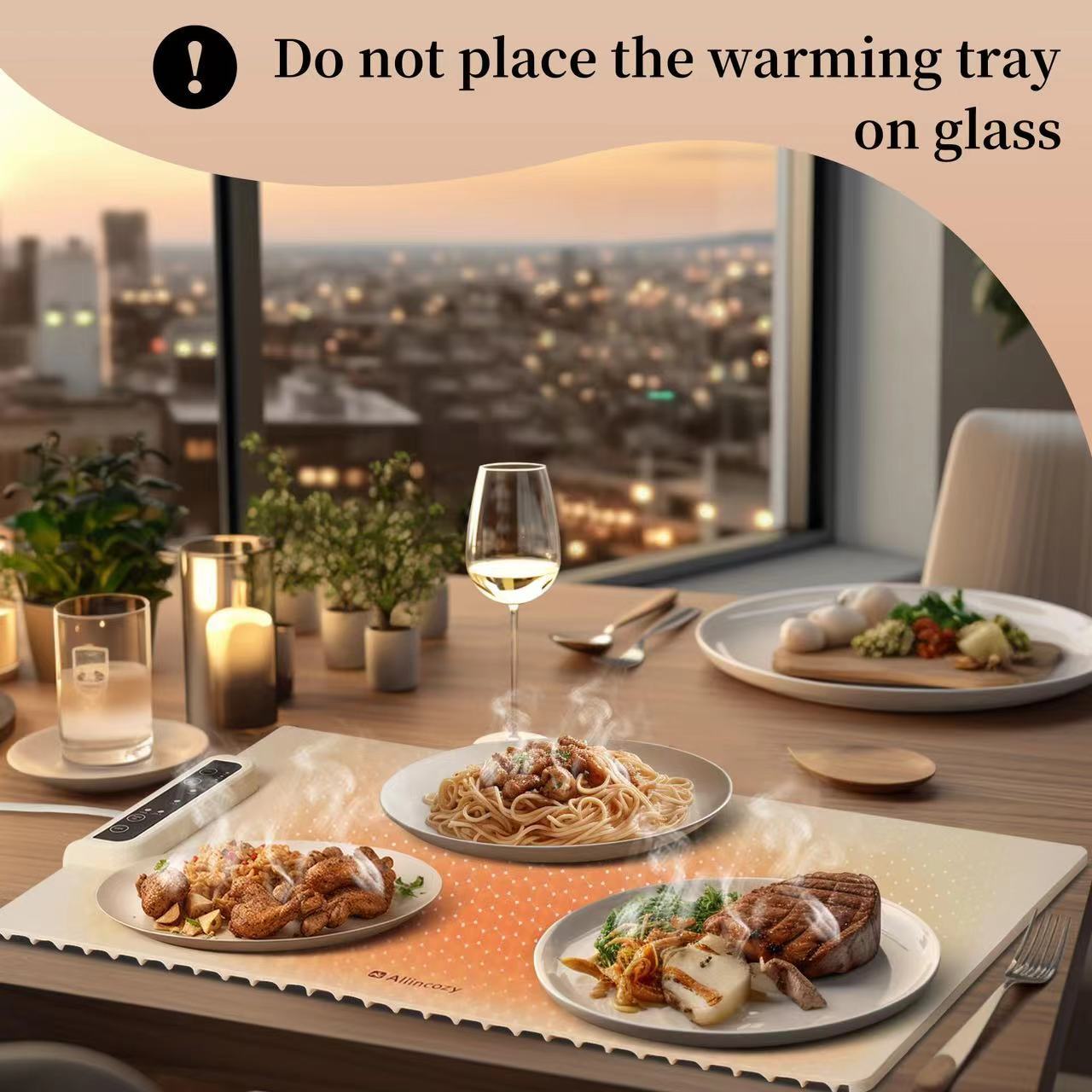 Navy blue 24-Inch Electric Warming Tray with 3-Temperature Settings – Graphene view 2