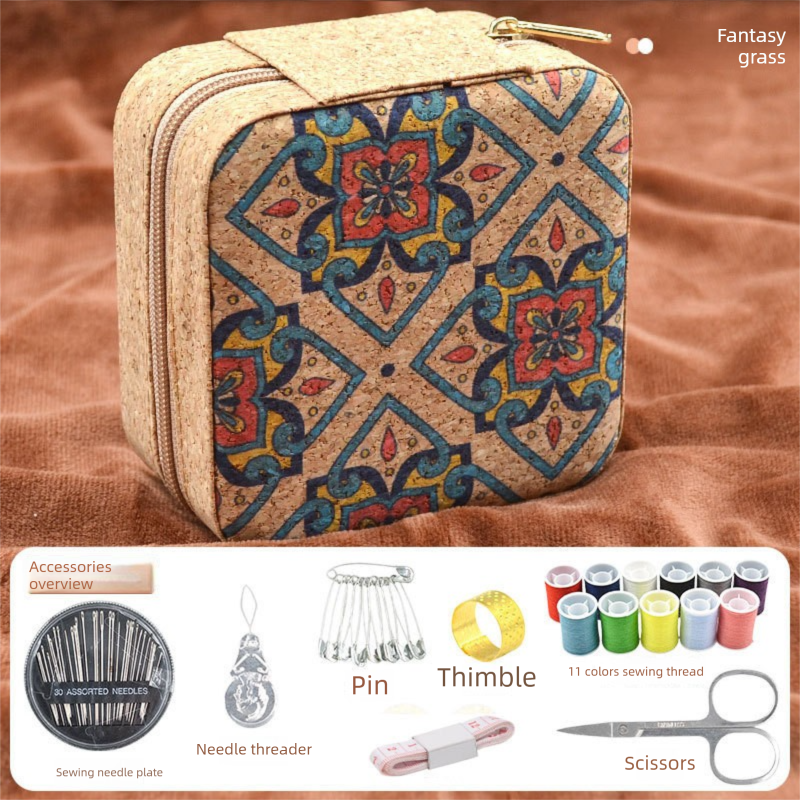 Brown Fantasy Grass Portable Sewing Kit – Compact Travel Set with Needles
