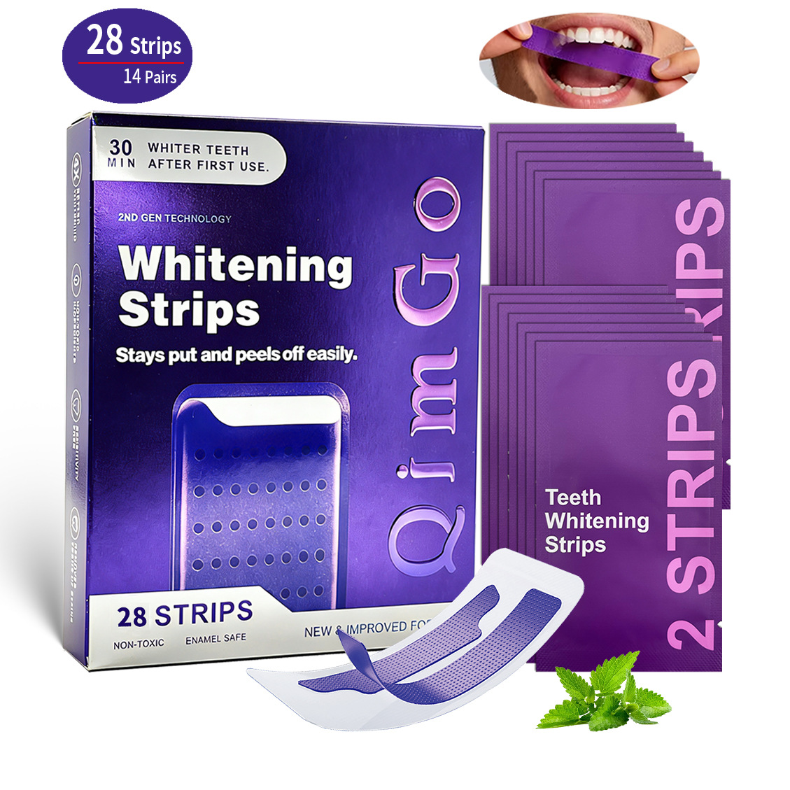 14 Pairs Purple Teeth Whitening Strips – Stain-Removing Film for Brighter Smile