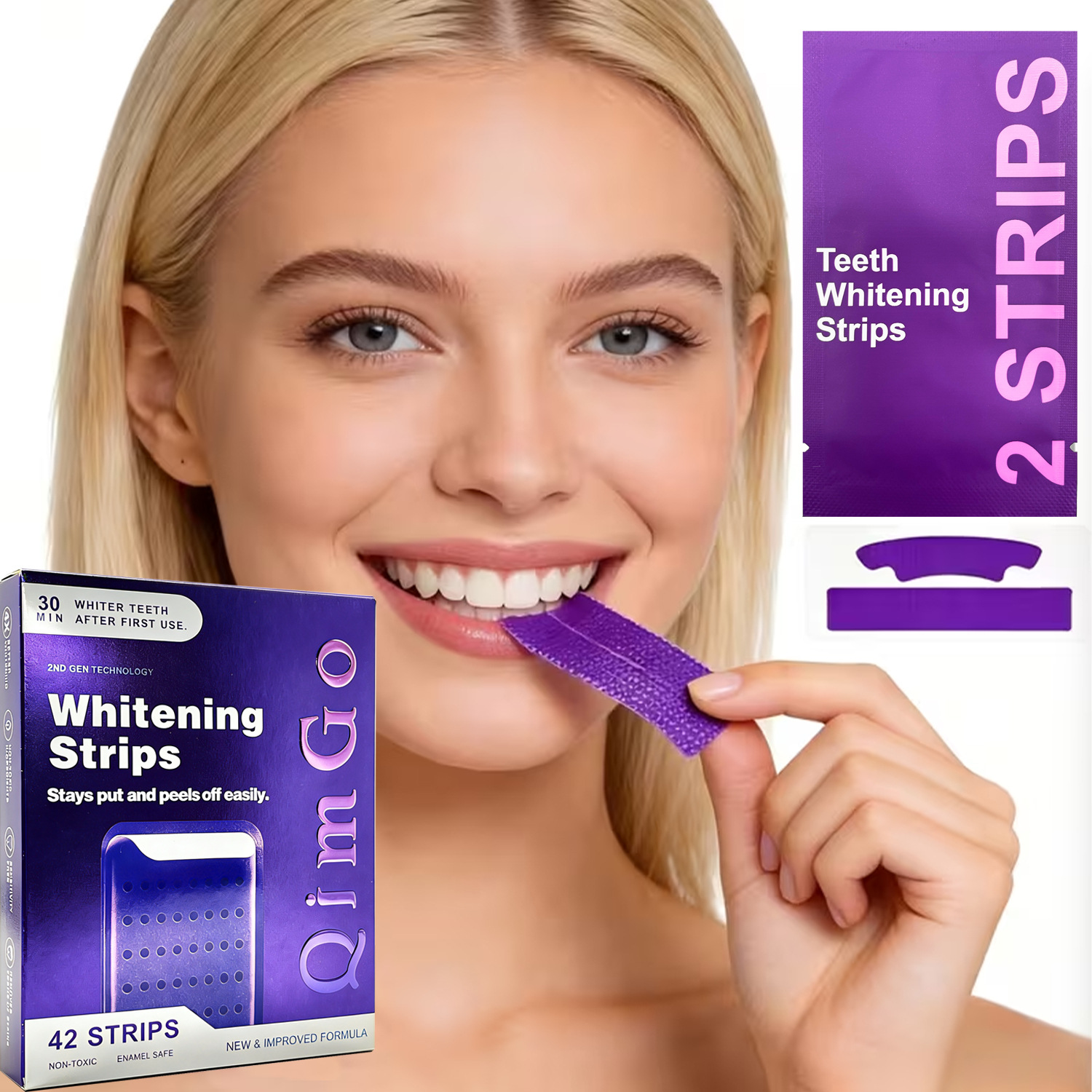 14 Pairs Purple Teeth Whitening Strips – Stain-Removing Film for Brighter Smile view 3