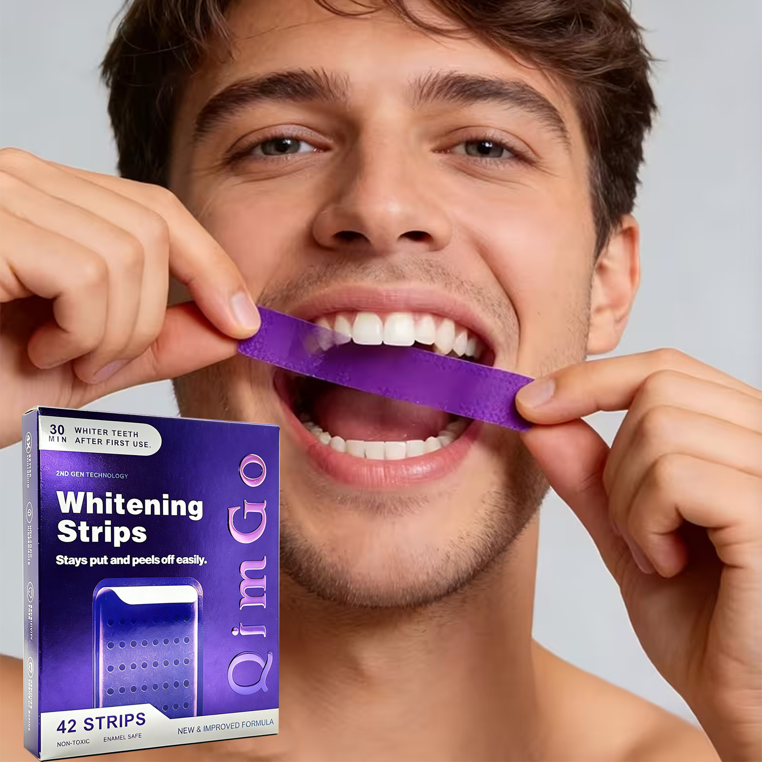 21 Pairs Purple Teeth Whitening Strips – Stain-Removing Film for Brighter Smile view 2