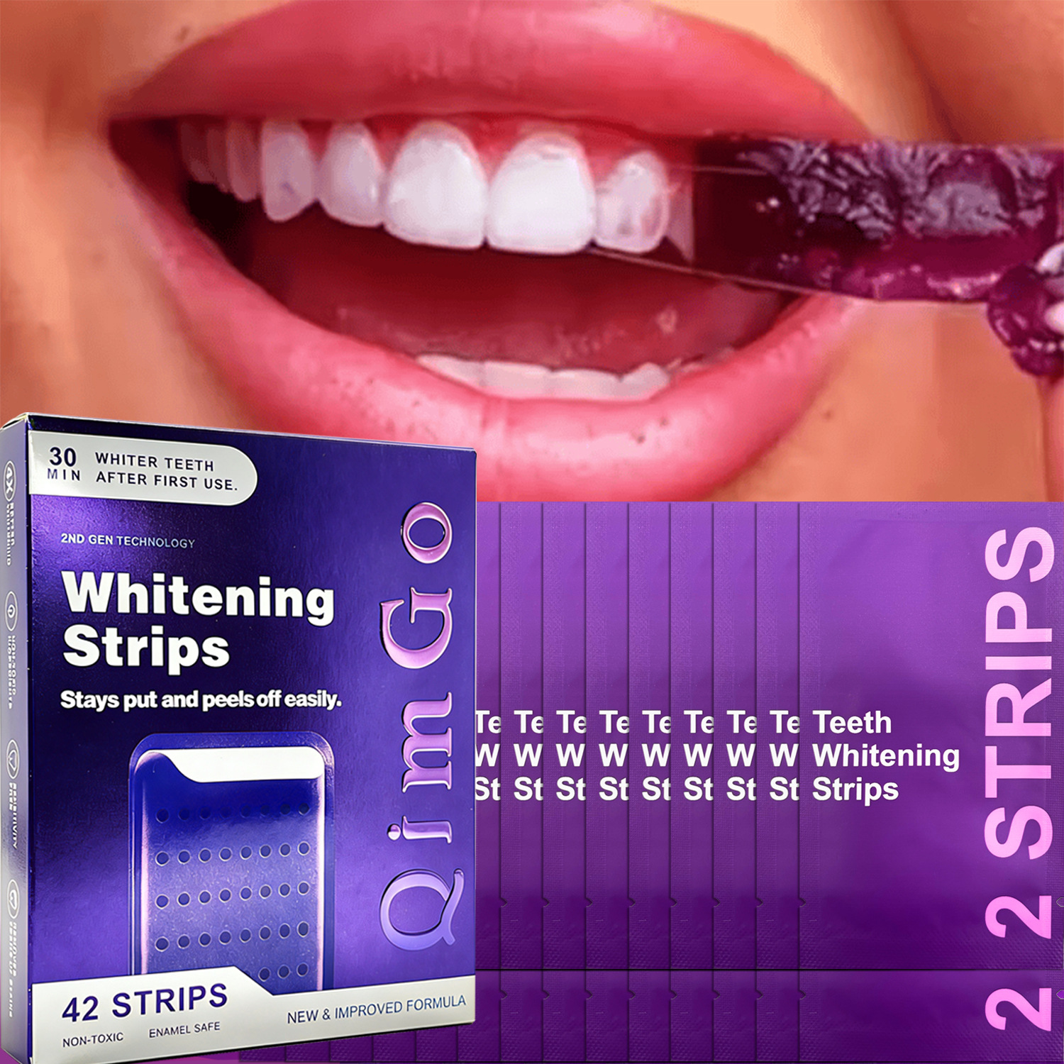 21 Pairs Purple Teeth Whitening Strips – Stain-Removing Film for Brighter Smile view 4