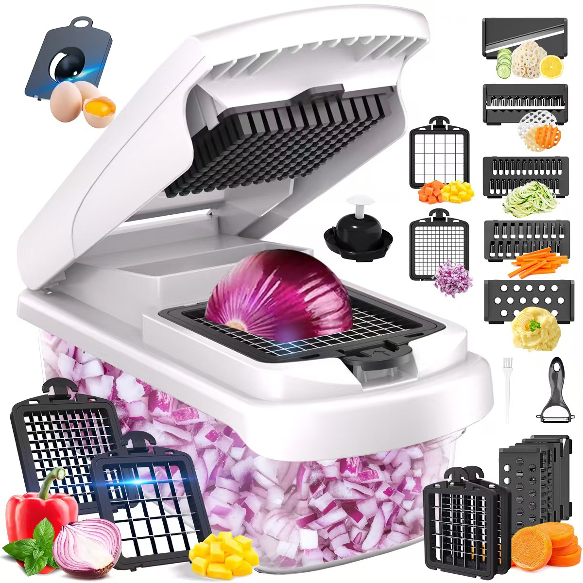 White Multifunctional Vegetable Slicer – Manual Kitchen Cutter with Adjustable view 3