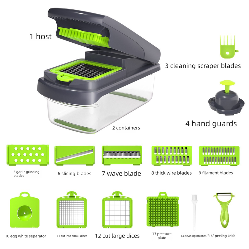 Green Multifunctional Vegetable Slicer – Manual Kitchen Cutter with Adjustable