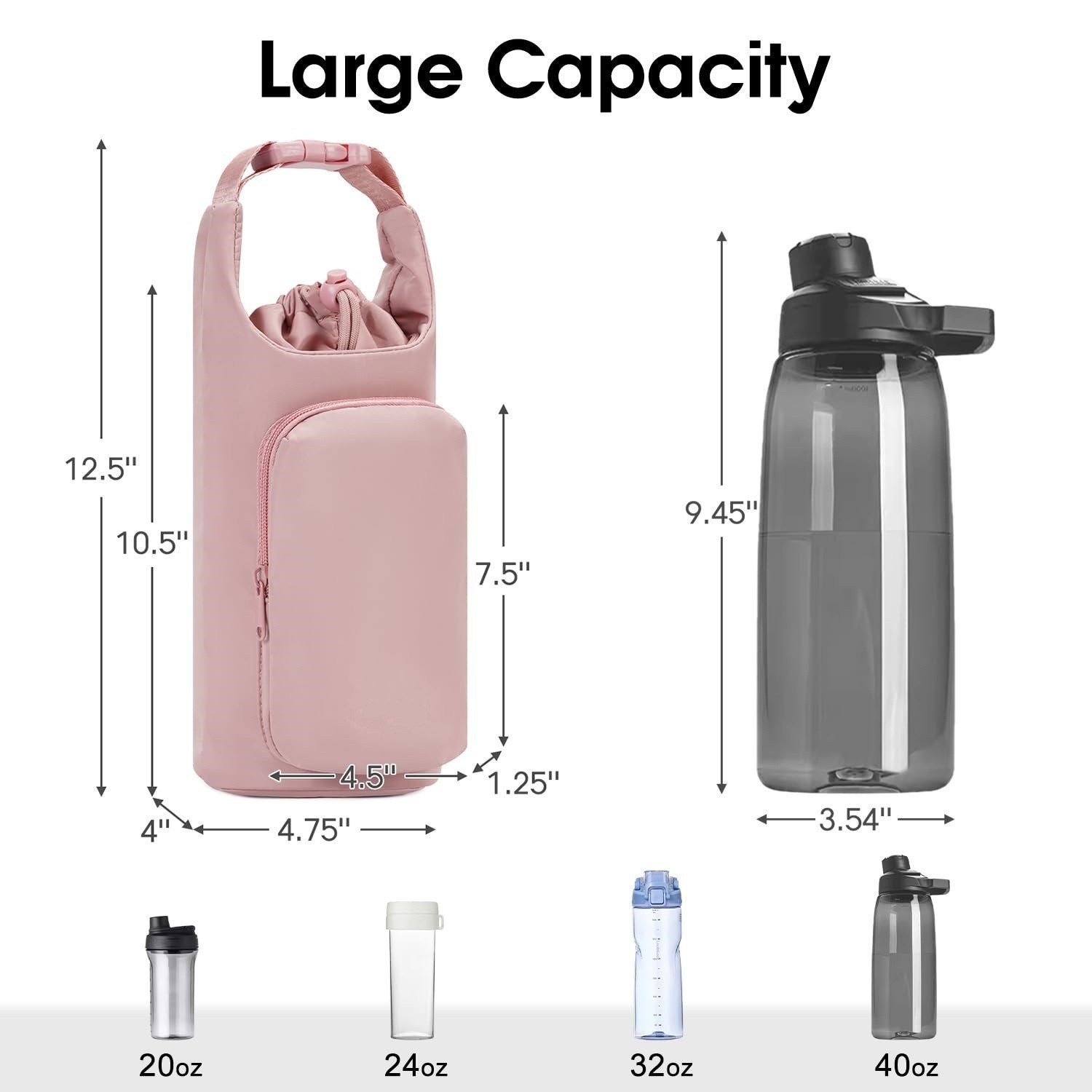 Black Insulated Water Bottle Carrier with Shoulder Strap – Portable Sleeve for view 4