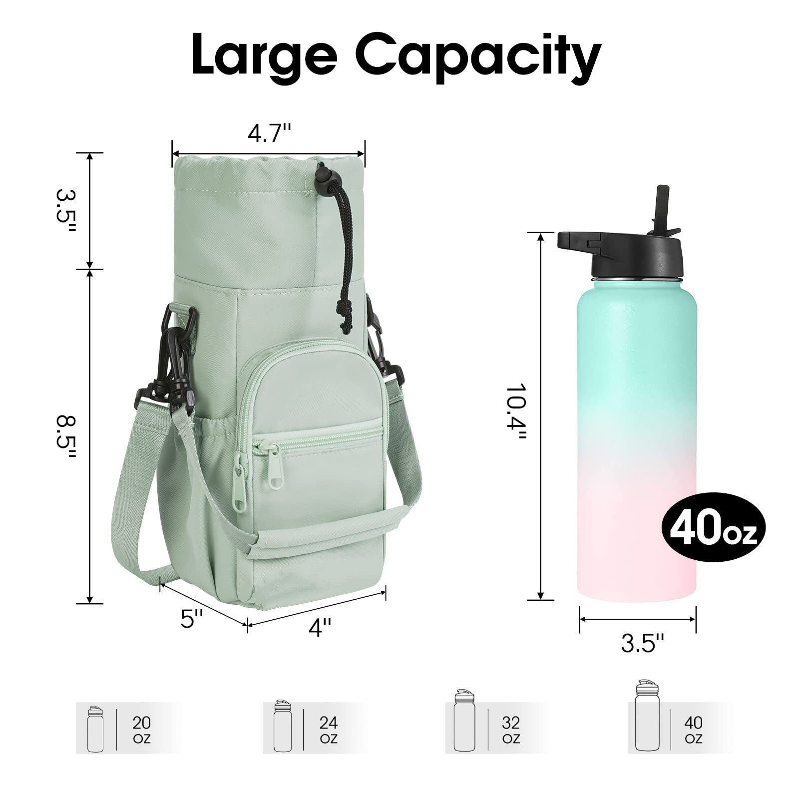 Green Water Bottle Carrier with Drawstring Closure – Adjustable Shoulder Strap view 5