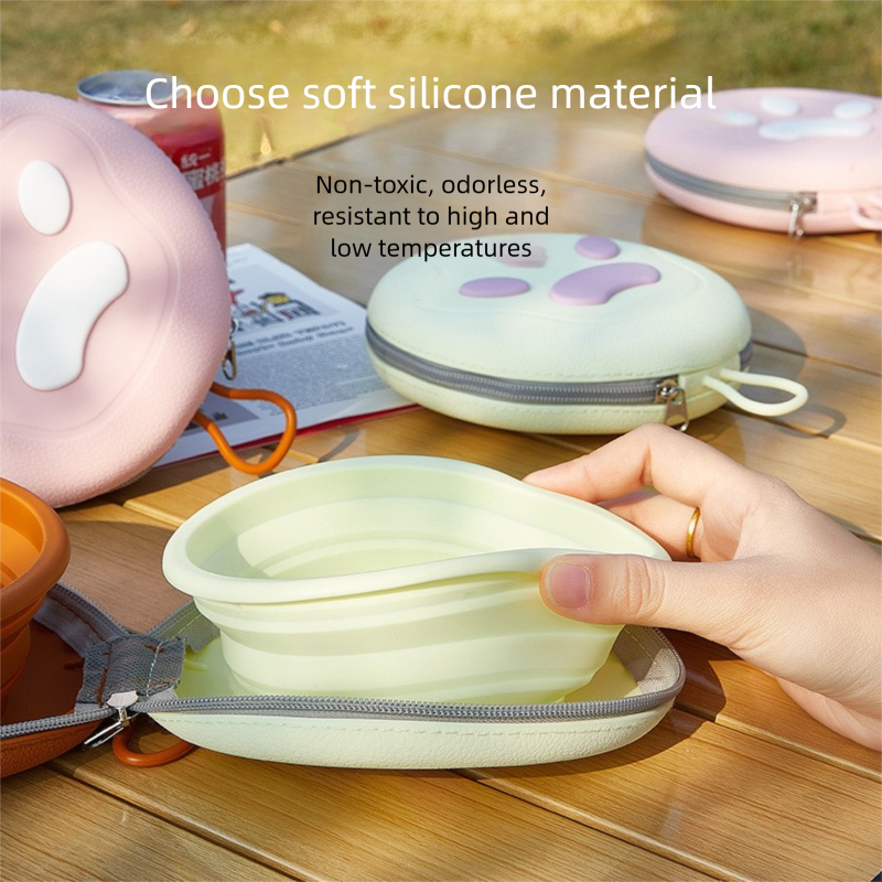 Pink Portable Foldable Dual Bowl for Pets – Silicone Feeding and Water Dish view 4