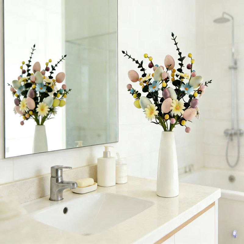 2-Piece Tulip Easter Artificial Floral Arrangement with Decorative Egg Accents view 2