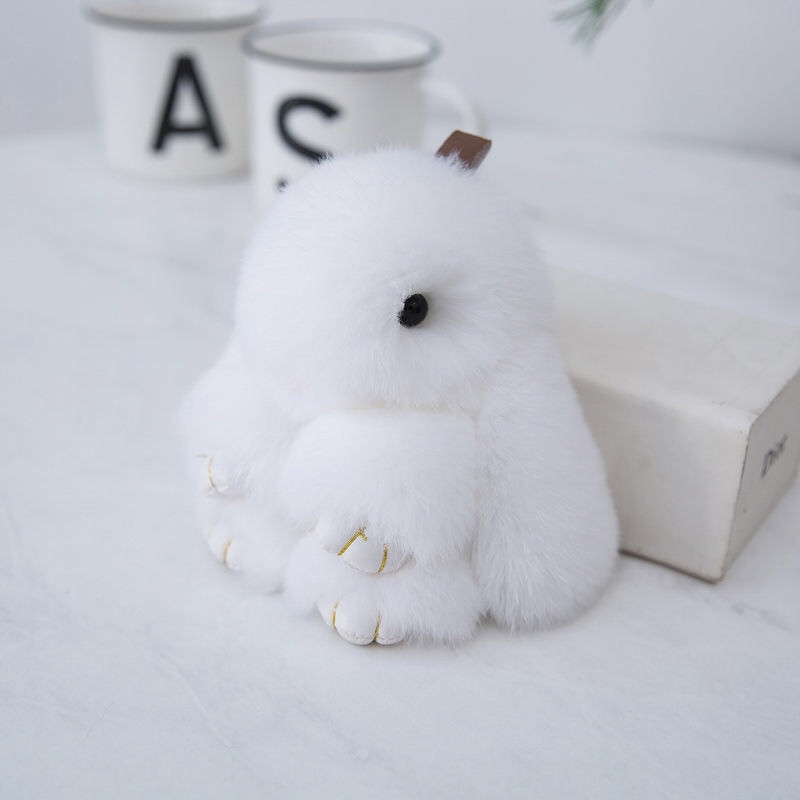 Fluffy Mini Rex Rabbit Fur Keychain Cute Bunny Bag Charm - Soft Plush Animal