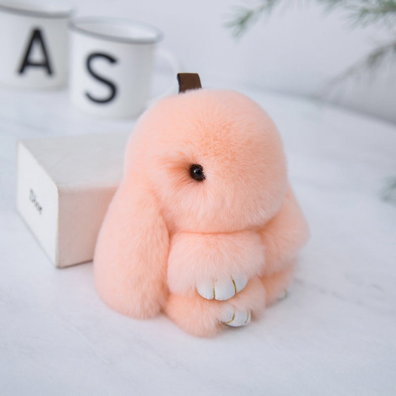 Fluffy Mini Rex Rabbit Fur Keychain Cute Bunny Bag Charm - Soft Plush Animal