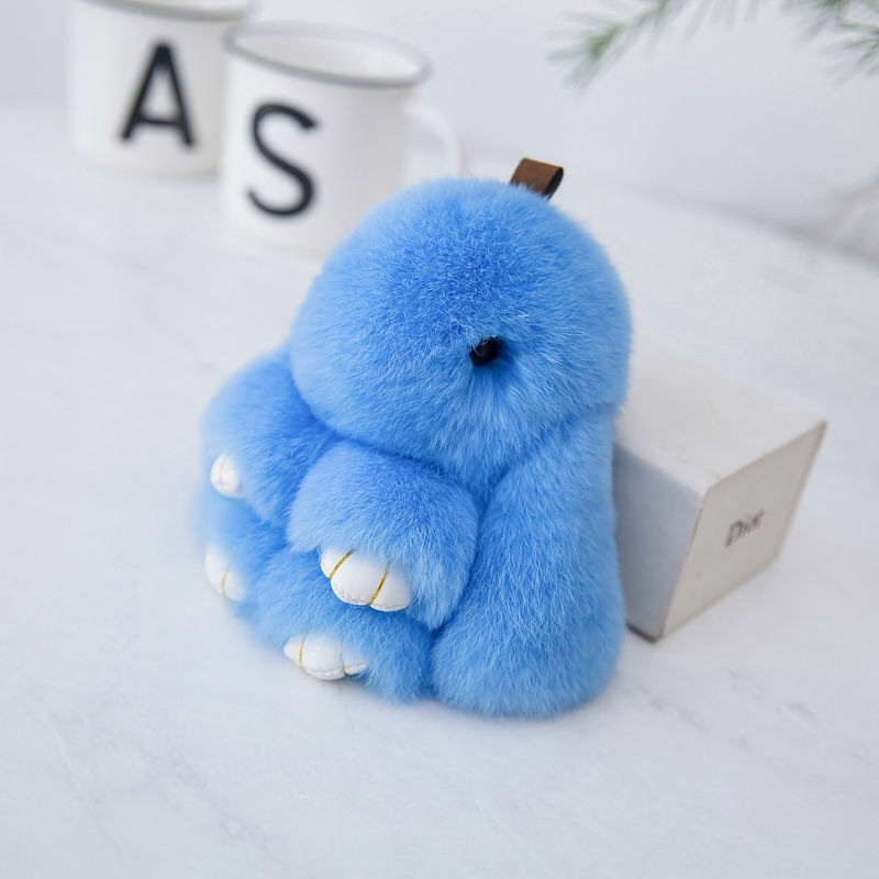 Fluffy Mini Rex Rabbit Fur Keychain Cute Bunny Bag Charm - Soft Plush Animal