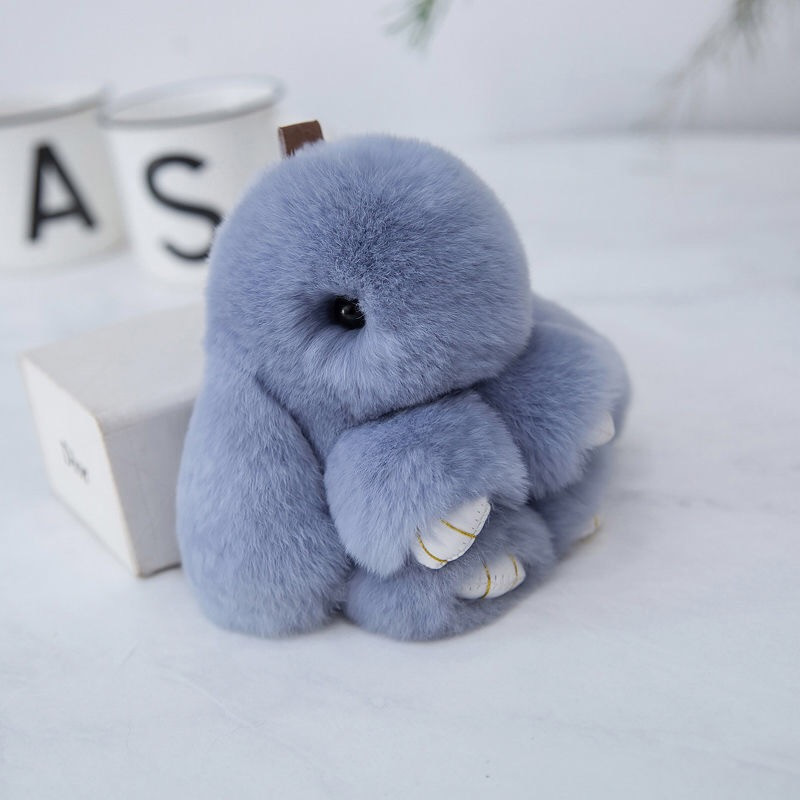 Fluffy Mini Rex Rabbit Fur Keychain Cute Bunny Bag Charm - Soft Plush Animal