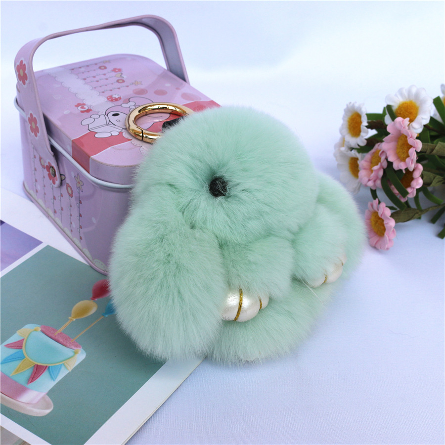 Fluffy Mini Rex Rabbit Fur Keychain Cute Bunny Bag Charm - Soft Plush Animal