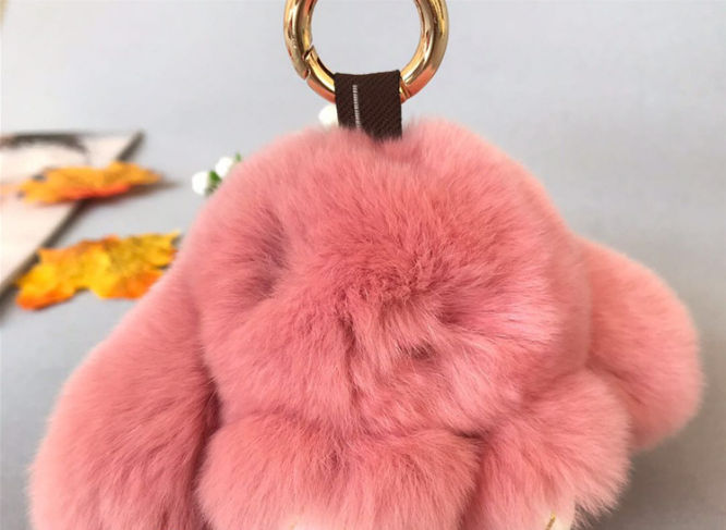 Fluffy Mini Rex Rabbit Fur Keychain Cute Bunny Bag Charm - Soft Plush Animal