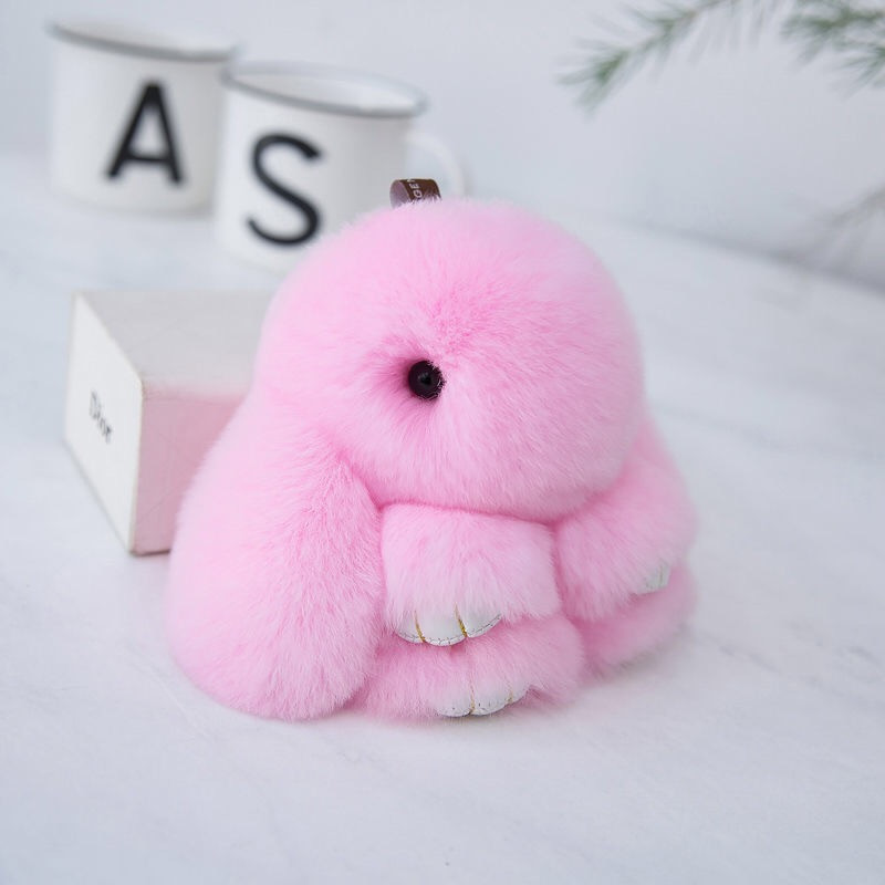 Fluffy Mini Rex Rabbit Fur Keychain Cute Bunny Bag Charm - Soft Plush Animal