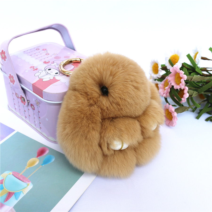 Fluffy Mini Rex Rabbit Fur Keychain Cute Bunny Bag Charm - Soft Plush Animal