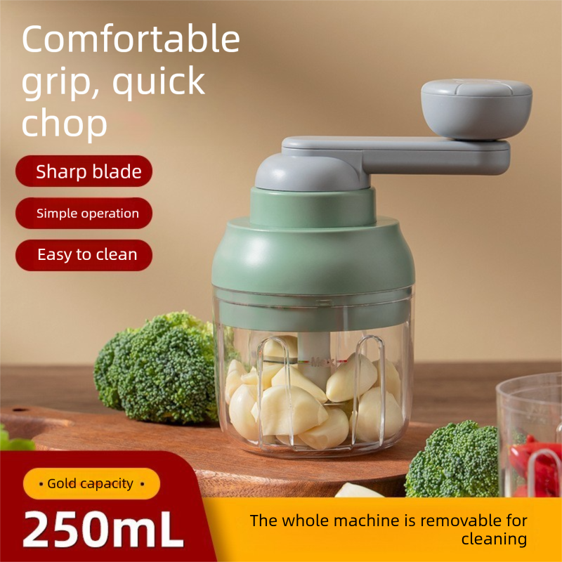Manual Mini Garlic Chopper & Food Processor 250ml Portable Hand-Crank Mincer