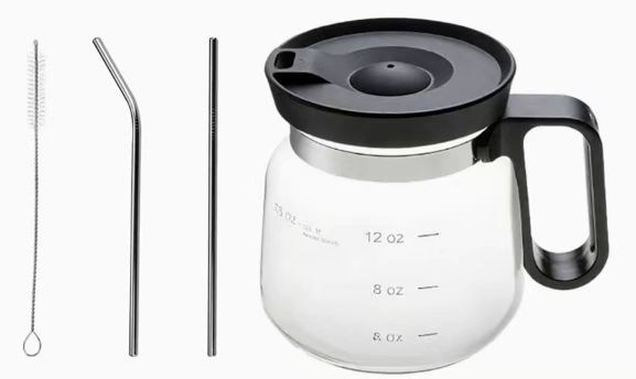 Premium 16oz Glass Coffee Mug Set with Reusable Straw and Cleaning Brush