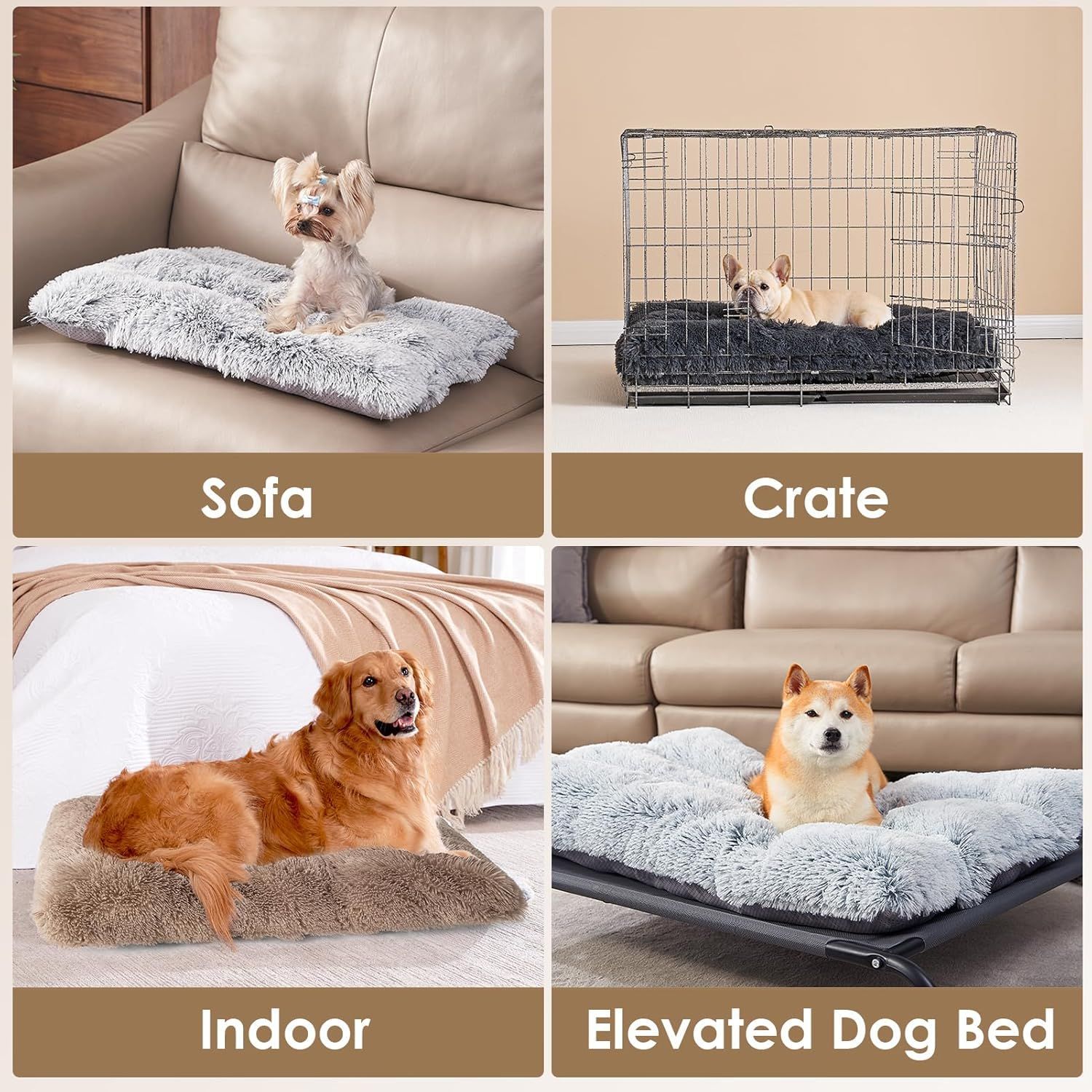 Luxury Long Plush Pet Bed Mat Faux Fur Crate Pad 65x50cm Dark Offee Soft Warm view 3