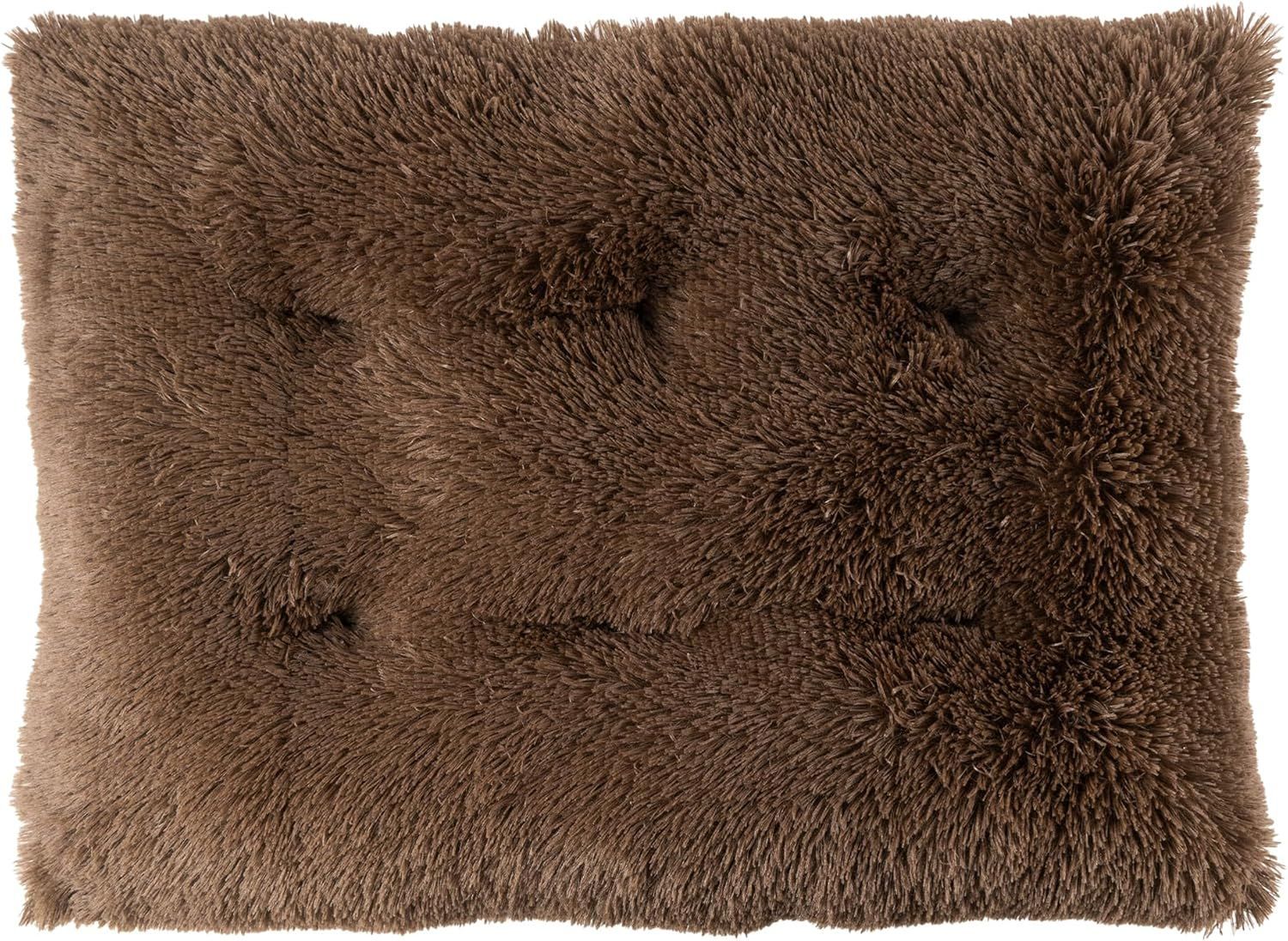 Luxury Long Plush Pet Bed Mat Faux Fur Crate Pad 80x55cm Dark Offee Soft Warm