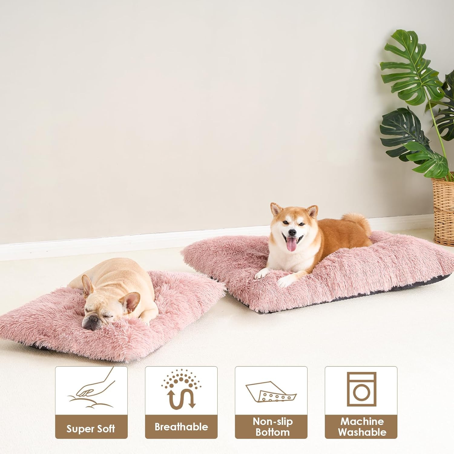 Luxury Long Plush Pet Bed Mat Faux Fur Crate Pad 80x55cm Dark Offee Soft Warm view 2