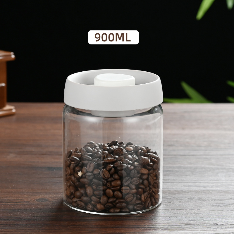 900ml Vacuum Sealed Glass Coffee Canister - One-Press Airtight Storage Jar