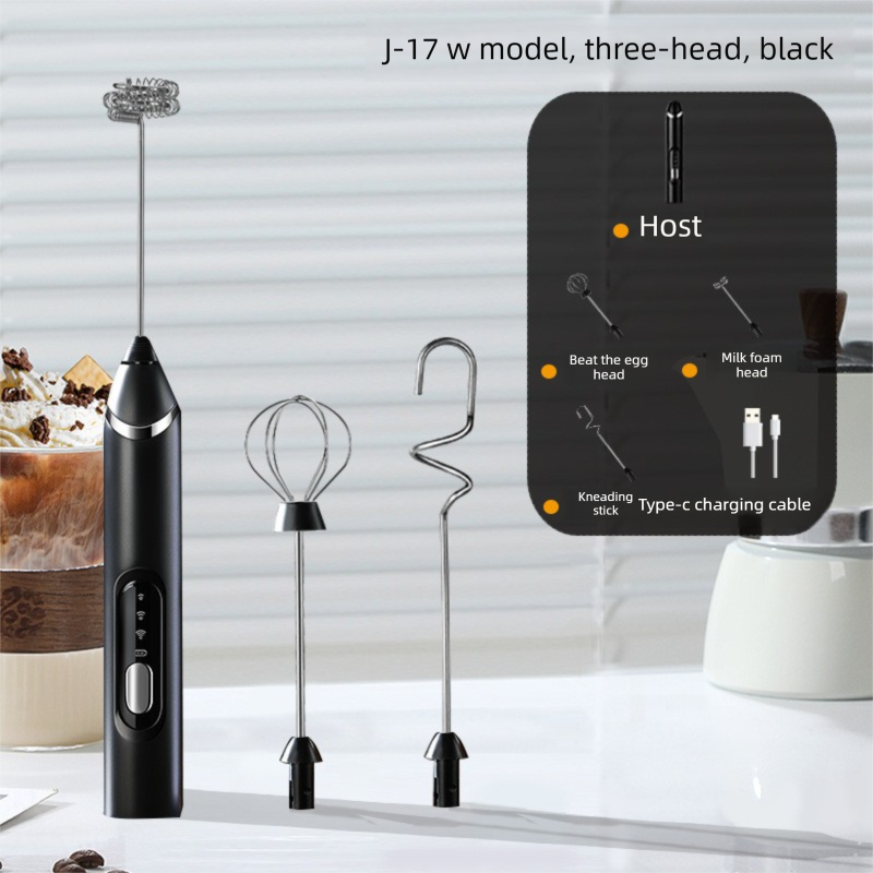 Rechargeable 3-in-1 Handheld Milk Frother Set - Electric Whisk with Egg Beater