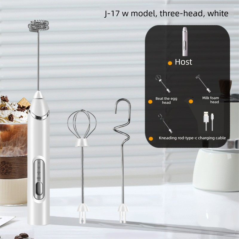 Rechargeable 3-in-1 Handheld Milk Frother Set - Electric Whisk with Egg Beater