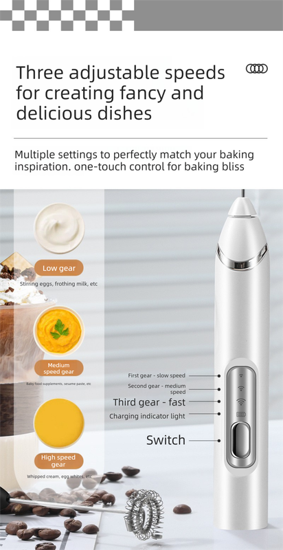 Rechargeable 3-in-1 Handheld Milk Frother Set - Electric Whisk with Egg Beater view 3