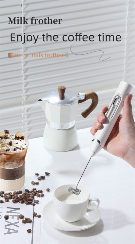 Rechargeable Electric Milk Frother with Metal Stand - Handheld Foam Maker & view 2