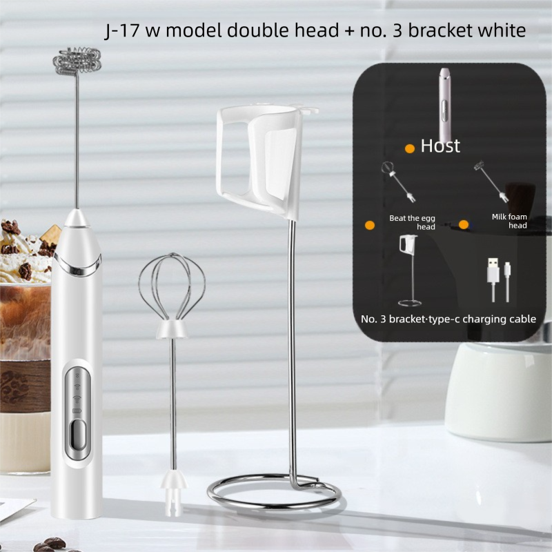 Rechargeable Electric Milk Frother with Metal Stand - Handheld Foam Maker &