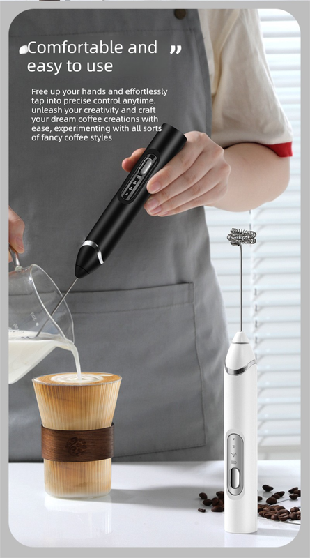 Rechargeable Electric Milk Frother with Metal Stand - Handheld Foam Maker & view 4