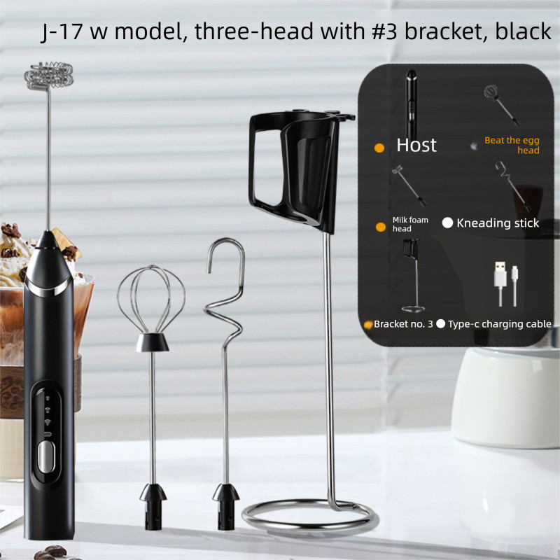 Rechargeable 3-in-1 Milk Frother Set with Metal Stand - Handheld Electric Whisk