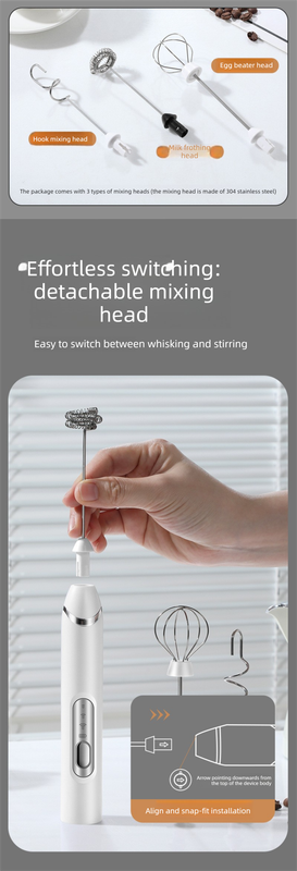 Rechargeable 3-in-1 Milk Frother Set with Metal Stand - Handheld Electric Whisk view 6